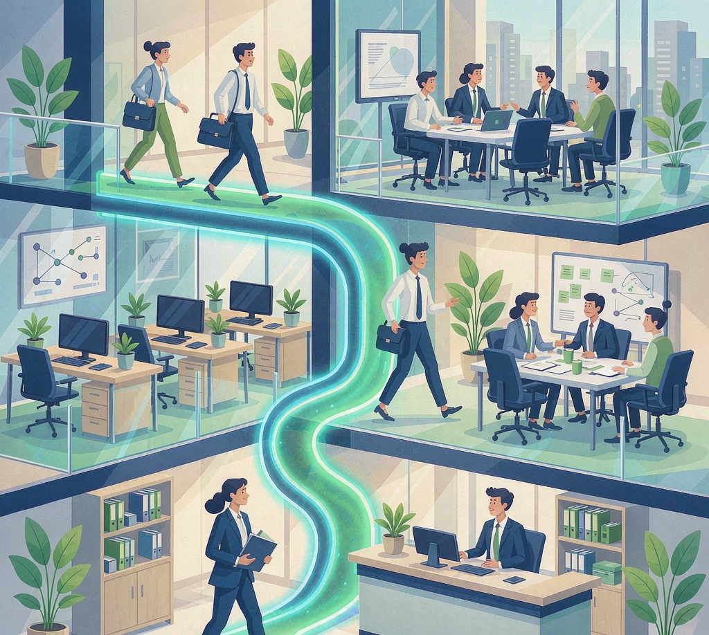 人才在组织内部跨团队流动的插画